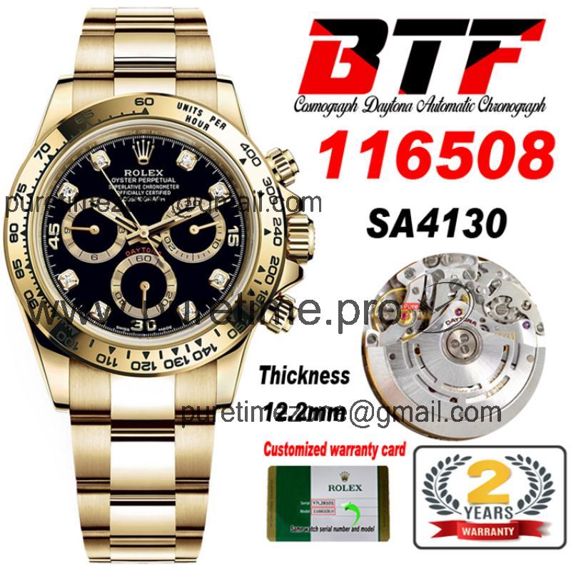 Daytona 116508 SA4130 Automatic Chronograph Mens Watch Best Edition BTF YG Black Diamonds Dial 904L SS Bracelet CHS