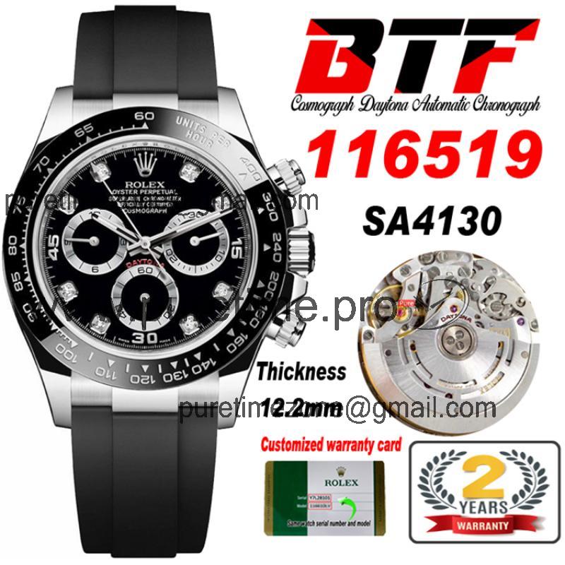 Daytona 116519 SA4130 Automatic Chronograph Mens Watch Best Edtiion BTF Black Diamonds Dial Oysterflex Rubber CHS