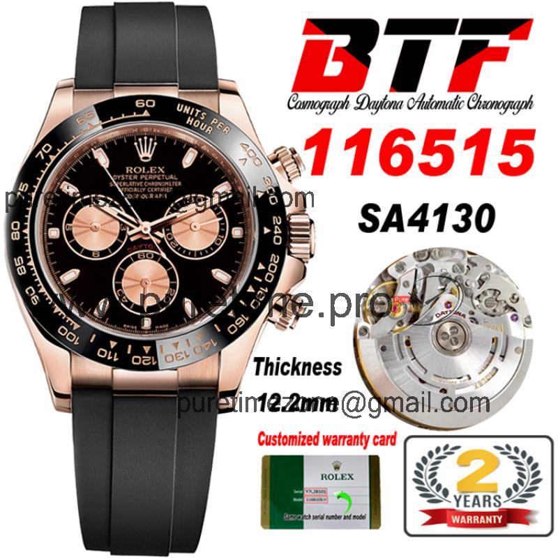 Daytona 116515 SA4130 Automatic Chronograph Mens Watch Best Edition BTF RG Black Dial Oysterflex Rubber Strap CHS