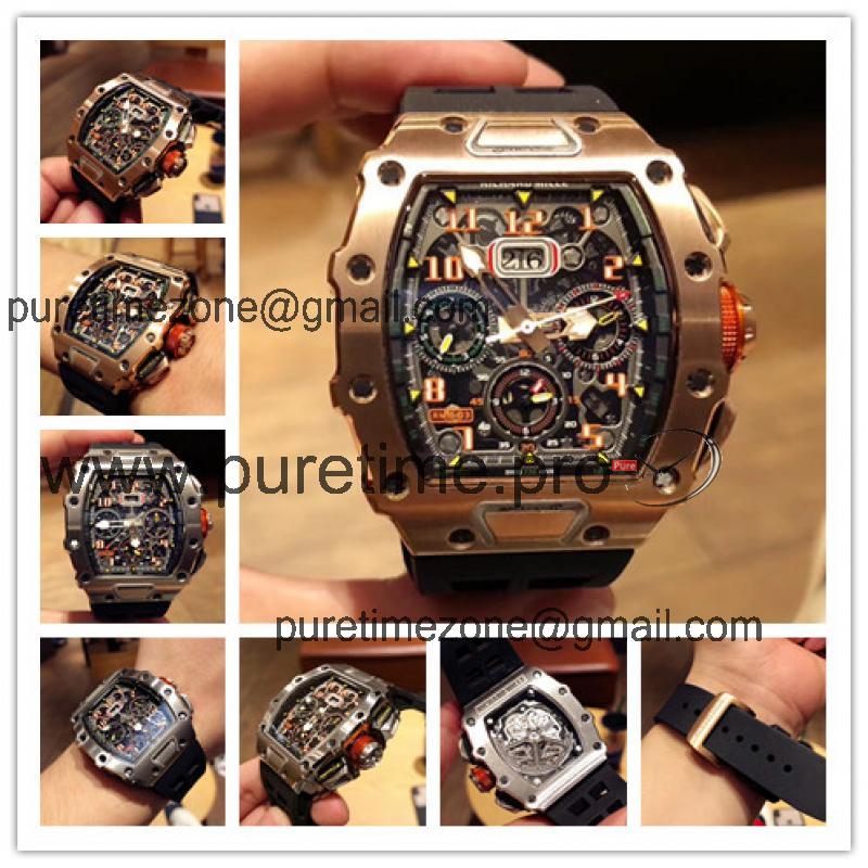 Replica RM11-03RG A21j Automatic Movement Mens Watch Skeleton Dial Rubber Strap E60