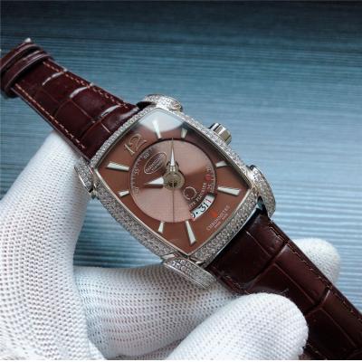 Replica Kalpa A21j Automatic Movement Mens Watch Brown Dial Diamonds Case Leather Strap E38