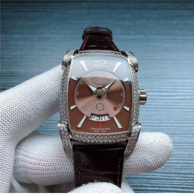 Replica Kalpa A21j Automatic Movement Mens Watch Brown Dial Diamonds Case Leather Strap E38