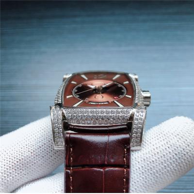 Replica Kalpa A21j Automatic Movement Mens Watch Brown Dial Diamonds Case Leather Strap E38