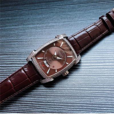 Replica Kalpa A21j Automatic Movement Mens Watch Brown Dial Diamonds Case Leather Strap E38