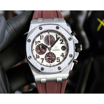 Replica Royal Oak Offshore Japan Quartz chronograph Movement Mens Watch White Dial Rubber Strap E212