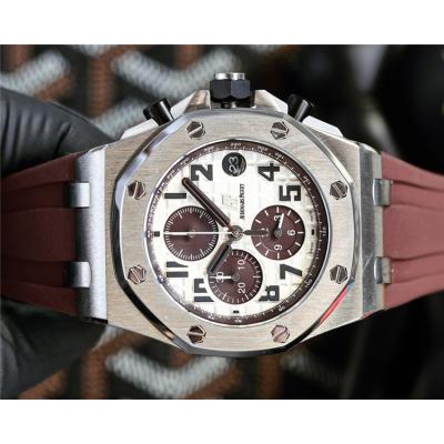 Replica Royal Oak Offshore Japan Quartz chronograph Movement Mens Watch White Dial Rubber Strap E212