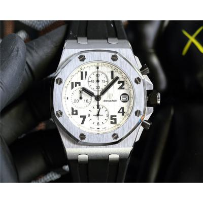 Replica Royal Oak Offshore Japan Quartz chronograph Movement Mens Watch White Dial Rubber Strap E217