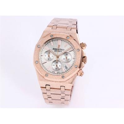 Replica Royal Oak Japan Quartz chronograph Movement Mens Watch Black Dial Frost Rose Gold B A27