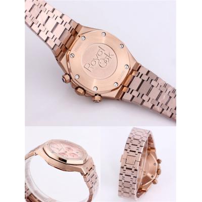 Replica Royal Oak Japan Quartz chronograph Movement Mens Watch Black Dial Frost Rose Gold B A27