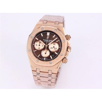 Replica Royal Oak Japan Quartz chronograph Movement Mens Watch Black Dial Frost Rose Gold B A27