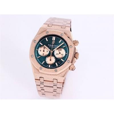 Replica Royal Oak Japan Quartz chronograph Movement Mens Watch Black Dial Frost Rose Gold B A27