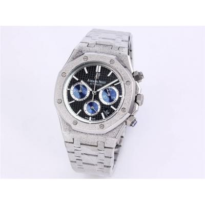 Replica Royal Oak Japan Quartz chronograph Movement Mens Watch Black Dial Frost Stainless steel C A27