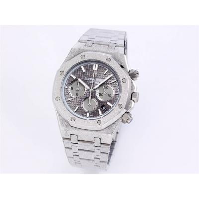 Replica Royal Oak Japan Quartz chronograph Movement Mens Watch Black Dial Frost Stainless steel C A27