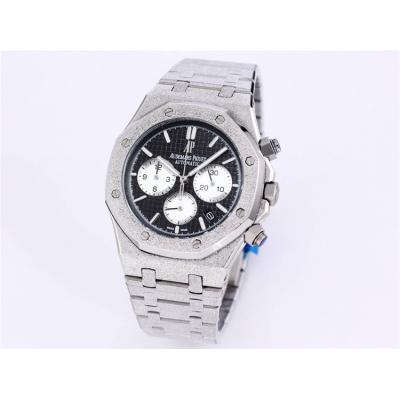 Replica Royal Oak Japan Quartz chronograph Movement Mens Watch Black Dial Frost Stainless steel C A27