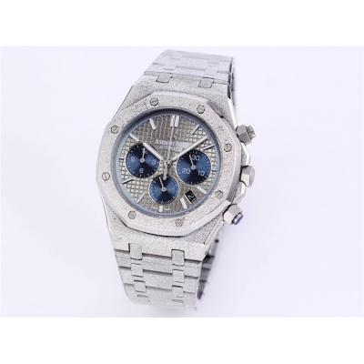 Replica Royal Oak Japan Quartz chronograph Movement Mens Watch Black Dial Frost Stainless steel C A27