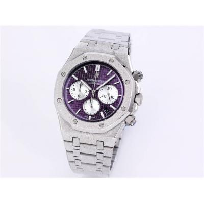 Replica Royal Oak Japan Quartz chronograph Movement Mens Watch Black Dial Frost Stainless steel C A27