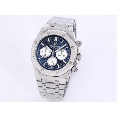 Replica Royal Oak Japan Quartz chronograph Movement Mens Watch Black Dial Frost Stainless steel C A27