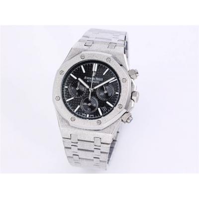 Replica Royal Oak Japan Quartz chronograph Movement Mens Watch Silver Dial Frost Stainless steel D A27