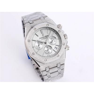 Replica Royal Oak Japan Quartz chronograph Movement Mens Watch Silver Dial Frost Stainless steel D A27