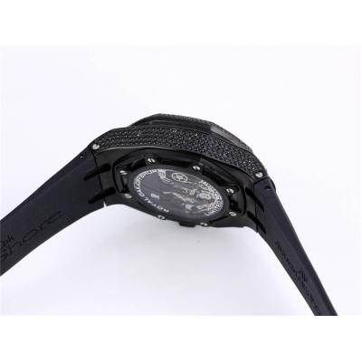 Replica Royal Oak Offshore Japan Quartz chronograph Movement Mens Watch Black Dial Diamonds Case Rubber Strap A28