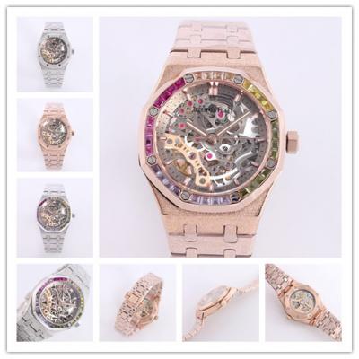 Replica Royal Oak A21j Automatic Movement Womens Watch Skeleton Dial Diamonds Case Frost Rose Gold B A29