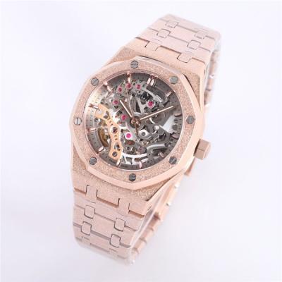 Replica Royal Oak A21j Automatic Movement Womens Watch Skeleton Dial Diamonds Case Frost Rose Gold B A29