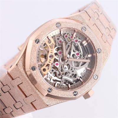 Replica Royal Oak A21j Automatic Movement Womens Watch Skeleton Dial Diamonds Case Frost Rose Gold B A29