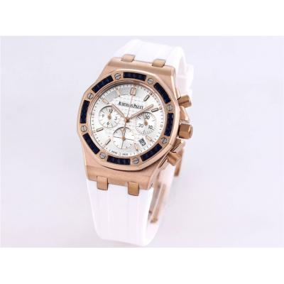 Replica Royal Oak Offshore Japan Quartz chronograph Movement Womens Watch White Dial Rubber Strap A A32