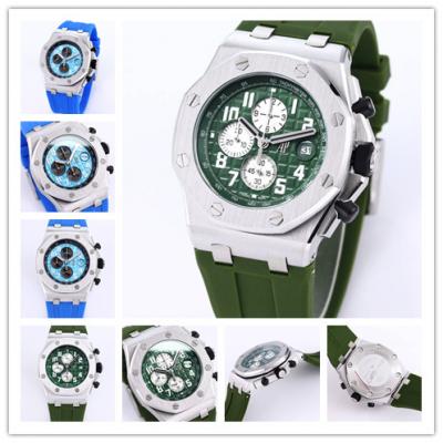 Replica Royal Oak Offshore Japan Quartz chronograph Movement Mens Watch Green Dial Rubber Strap A34