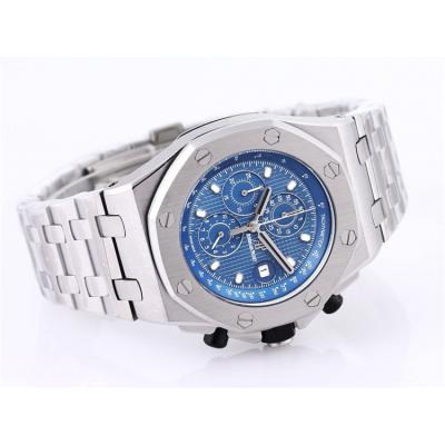 Replica Royal Oak Offshore Japan Quartz chronograph Movement Mens Watch Blue Dial Rose Gold A35