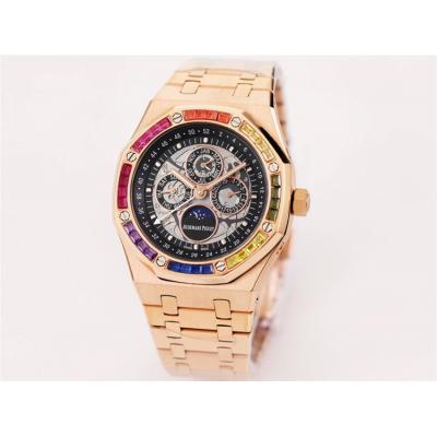 Replica Royal Oak A21j Automatic Movement Mens Watch Skeleton Dial Diamonds Case Rose Gold A38