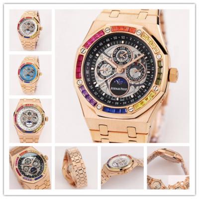 Replica Royal Oak A21j Automatic Movement Mens Watch Skeleton Dial Diamonds Case Rose Gold A38