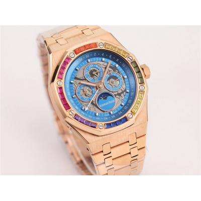 Replica Royal Oak A21j Automatic Movement Mens Watch Skeleton Dial Diamonds Case Rose Gold A38