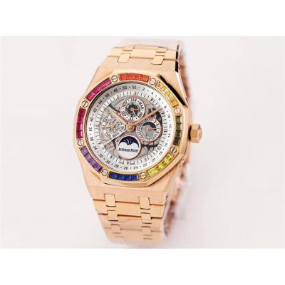 Replica Royal Oak A21j Automatic Movement Mens Watch Skeleton Dial Diamonds Case Rose Gold A38