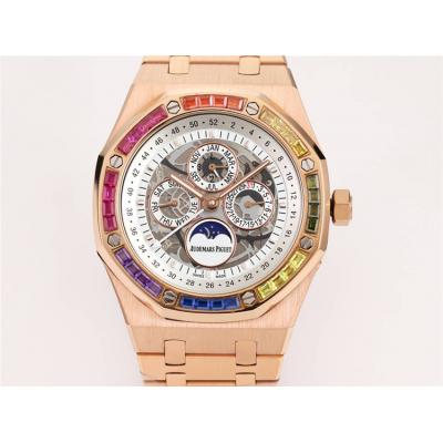 Replica Royal Oak A21j Automatic Movement Mens Watch Skeleton Dial Diamonds Case Rose Gold A38