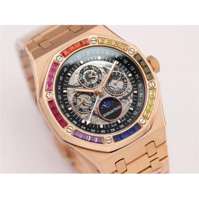 Replica Royal Oak A21j Automatic Movement Mens Watch Skeleton Dial Diamonds Case Rose Gold A38