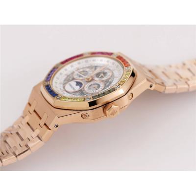 Replica Royal Oak A21j Automatic Movement Mens Watch Skeleton Dial Diamonds Case Rose Gold A38