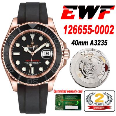 EWF Yacht-Master 40 126655 A3235 Automatic Mens Watch RG Black Dial Oysterflex Rubber Strap Best Edition