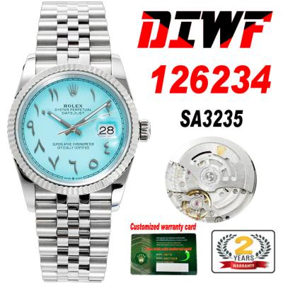 Datejust 36 126234 A3235 Automatic Unisex Watch Best Edition DIWF Tiffany Blue Arabic Dial 904L Jubilee SS Bracelet