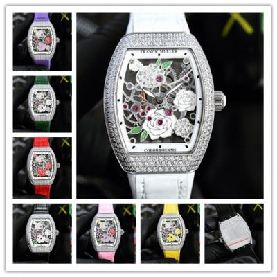 Replica Vanguard Swiss Quartz Movement Womens Watch Skeleton Dial Diamonds Case Leather Strap A E248