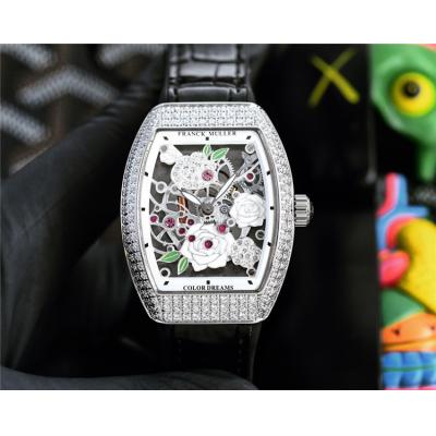 Replica Vanguard Swiss Quartz Movement Womens Watch Skeleton Dial Diamonds Case Leather Strap A E248