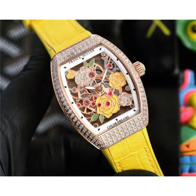 Replica Vanguard Swiss Quartz Movement Womens Watch Skeleton Dial Diamonds Case Leather Strap B E248