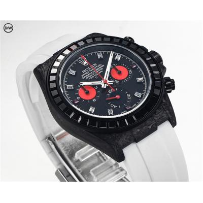 Daytona A7750 Automatic Chronograph Ladies Watch Best Editon DIWF Carbon Black Diamond Red Dial White Rubber