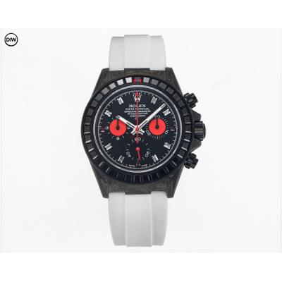 Daytona A7750 Automatic Chronograph Ladies Watch Best Editon DIWF Carbon Black Diamond Red Dial White Rubber