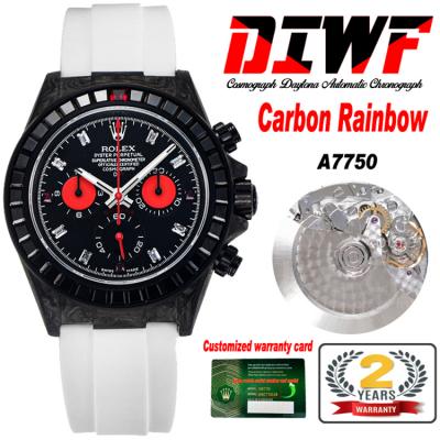 Daytona A7750 Automatic Chronograph Ladies Watch Best Editon DIWF Carbon Black Diamond Red Dial White Rubber