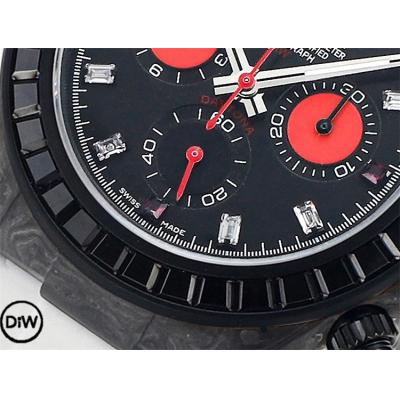 Daytona A7750 Automatic Chronograph Ladies Watch Best Editon DIWF Carbon Black Diamond Red Dial White Rubber