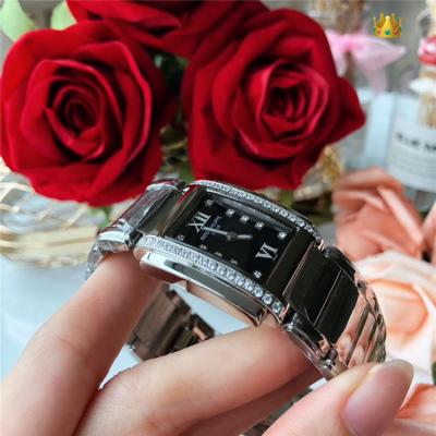 Replica Twenty~4 Swiss Quartz Movement Womens Watch Black Dial Diamonds Case Rose Gold E07