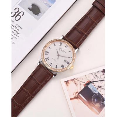 Replica Calatrava A21j Automatic Movement Mens Watch White Dial Diamonds Case Leather Strap A E10