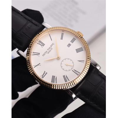 Replica Calatrava A21j Automatic Movement Mens Watch White Dial Leather Strap A E11