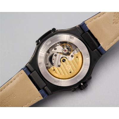 Replica Nautilus A21j Automatic Movement Mens Watch Black Dial Leather Strap E E18